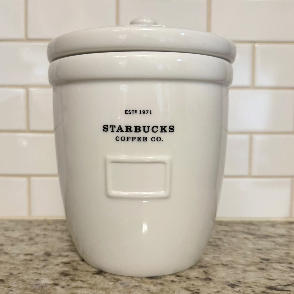 Vintage Starbucks Barista White Ceramic Coffee Bean Canister 2002
